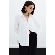 Sateen 268-2530 Ekru Kadın Klasık Gomlek