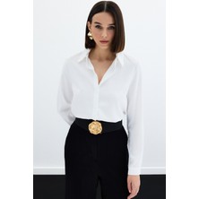 Sateen 268-2530 Ekru Kadın Klasık Gomlek