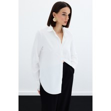 Sateen 268-2530 Ekru Kadın Klasık Gomlek