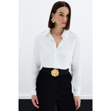 Sateen 268-2530 Ekru Kadın Klasık Gomlek