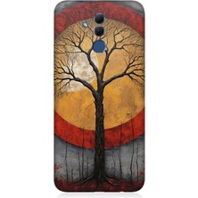 Huawei Mate 20 Lite Uyumlu Sarı Kırmızı Ağaç Gölgesi  Desenli Silikon Kılıf