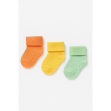 Bebek 3'lü Havlu Soket Çorap Sarı-Mint-Turuncu