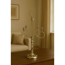 Gümüş Renk 4 Kollu Dikey Metal Şamdan – 51 cm Dekoratif Mumluk