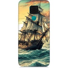 Huawei Mate 30 Lite Uyumlu Dalgalarla Yelkenli Macera  Desenli Silikon Kılıf