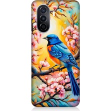 Huawei Nova Y70 Uyumlu Pembe Dallarda Mavi Kuş  Desenli Silikon Kılıf