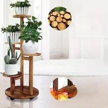 Tekerlekli Çiçeklik 5 Raflı Saksılık Dekoratif 5 Raflı Çiçeklik Doğal Ahşap Saksılık Çiçek Rafı Daire Model