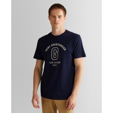 Gant Erkek Lacivert Regular Fit Bisiklet Yaka Logolu T-Shirt 2003310.433