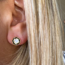 Gümüş Siyah Mineli Tektaş Küpe