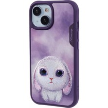iPhone 15 Uyumlu 3D Göz Mor Tavşan Detaylı Nakış İşlemeli Kabartmalı Big Eyes Kılıf