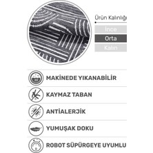 Revna Antrasit Yıkanabilir Halı – Kaydırmaz Taban, Pamuk Dokuma, Salon Mutfak Koridor için Uygun