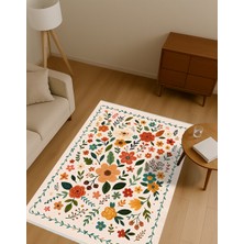 Renkli Çiçek Desenli Halı – Kaymaz & Makinede Yıkanabilir | Bebek ve Evcil Dostu | 120 x 180 cm