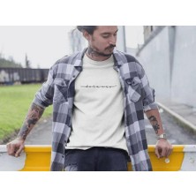 Bisiklet Yaka Baskılı Oversize T-Shirt