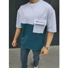 Unisex Torba Cep Detaylı  Parçalı T-Shirt