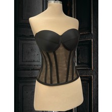 Siyah Transparan Klasik Korse -Hazır Beden Büstiyer Gelinlik Nişanlık