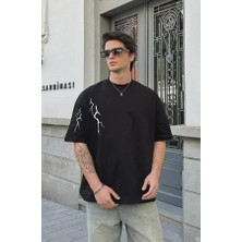 Unisex Bisiklet Yaka Baskılı Oversize T-Shirt