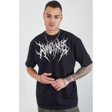 Unisex Bisiklet Yaka Baskılı Oversize T-Shirt