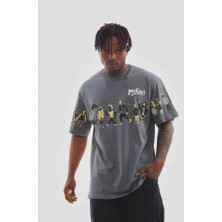 Unisex Bisiklet Yaka Baskılı Oversize T-Shirt