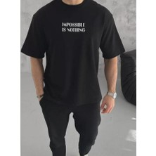 Unisex Bisiklet Yaka Baskılı Oversize T-Shirt