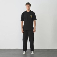 Unisex Bisiklet Yaka Baskılı Oversize T-Shirt