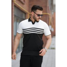 Çizgi Desenli Yakalı Kısa Kollu T-Shirt