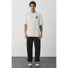 Unisex Bisiklet Yaka Baskılı Oversize T-Shirt