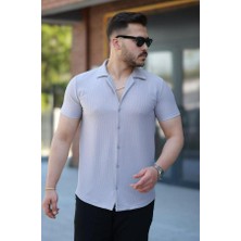 Ottoman Kumaş Apaj Yaka Kısa Kollu Gömlek