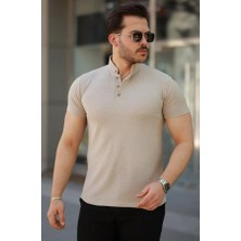 Hakim Yaka Dokuma Pamuklu Kumaş Kısa Kollu T-Shirt