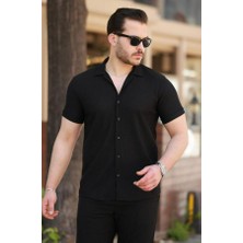 Ottoman Kumaş Apaj Yaka Kısa Kollu Gömlek