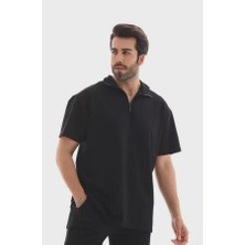 Unisex Yarım Fermuarlı Düz Oversize T-Shirt