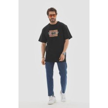 Unisex Bisiklet Yaka Baskılı Oversize T-Shirt