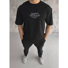 Unisex Bisiklet Yaka Baskılı Oversize T-Shirt