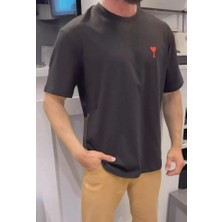 Unisex Bisiklet Yaka Baskılı Oversize T-Shirt