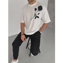 Unisex Bisiklet Yaka Baskılı Oversize T-Shirt