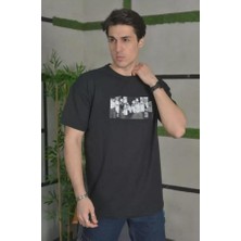 Unisex Bisiklet Yaka Baskılı Oversize T-Shirt
