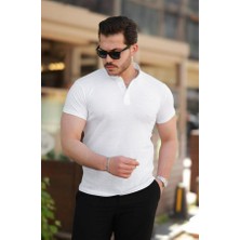 Hakim Yaka Dokuma Pamuklu Kumaş Kısa Kollu T-Shirt