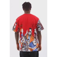 Unisex Oversize Baskılı Bisiklet Yaka T-Shirt