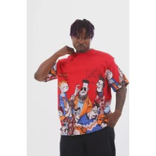 Unisex Oversize Baskılı Bisiklet Yaka T-Shirt