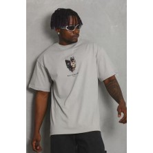 Unisex Oversize Baskılı Bisiklet Yaka T-Shirt