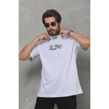 Unisex Bisiklet Yaka Baskılı Oversize T-Shirt