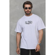 Unisex Bisiklet Yaka Baskılı Oversize T-Shirt