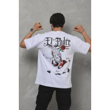 Unisex Bisiklet Yaka Baskılı Oversize T-Shirt