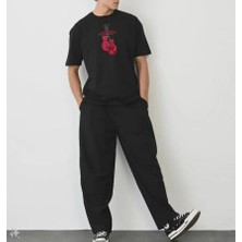 Unisex Bisiklet Yaka Baskılı Oversize T-Shirt