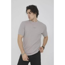 Unisex Bisiklet Yaka Slim Fit T-Shirt- Boyalı Gri