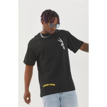 Unisex Oversize Baskılı Bisiklet Yaka T-Shirt