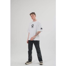 Unisex Bisiklet Yaka Baskılı Oversize T-Shirt