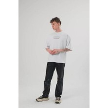 Unisex Bisiklet Yaka Baskılı Oversize T-Shirt