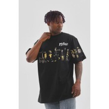 Unisex Bisiklet Yaka Baskılı Oversize T-Shirt