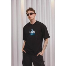 Unisex Bisiklet Yaka Baskılı Oversize T-Shirt