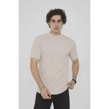Unisex Bisiklet Yaka Slim Fit T-Shirt- Bej