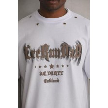 Unisex Kuşgözü Detaylı Baskılı Oversize T-Shirt